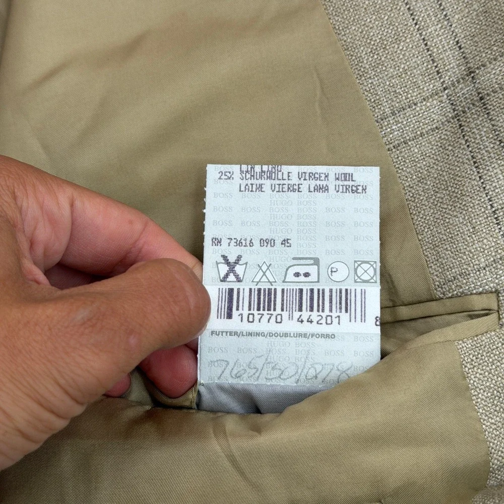VTG Hugo Boss Sport Coat Mens 48R Beige Neiman Marcus Silk Linen Wool USA Made